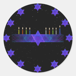 Star Bar Menorah Classic Round Sticker
