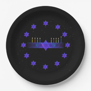 Star Bar Menorah Paper Plates