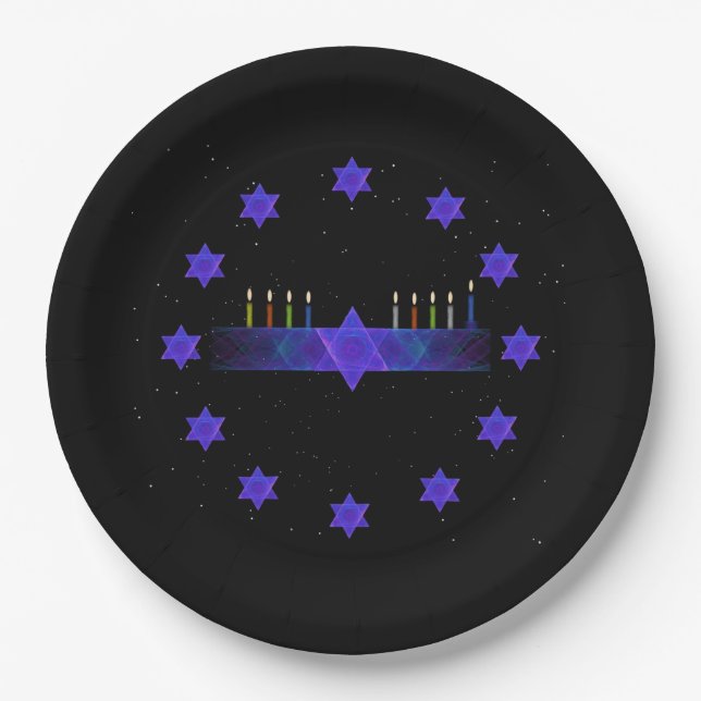 Star Bar Menorah Paper Plates (Front)