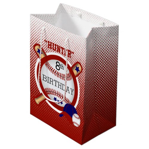 Star Baseball Player Birthday _ Dark Red and Blue Medium Gift Bag