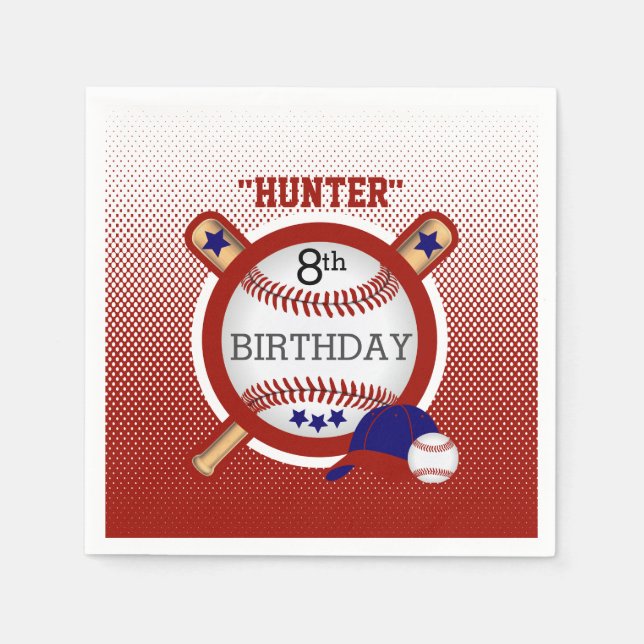 Star Baseball Player Birthday - Dark Red and Blue  Napkins (Front)