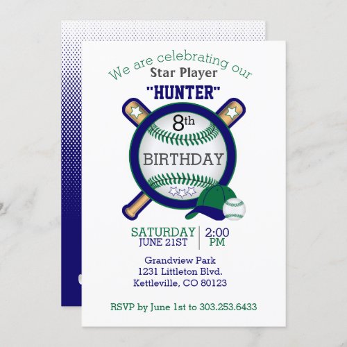Star Baseball Player Birthday Invitation