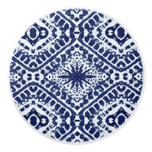 Star Batik Beach Ocean Navy Blue White Modern  Ceramic Knob