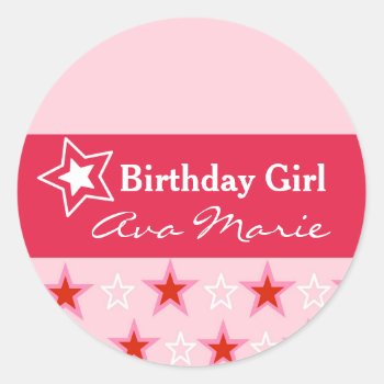 Star Birthday Girl Party Classic Round Sticker by LightinthePath at Zazzle