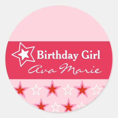 Star Birthday Girl Party Classic Round Sticker