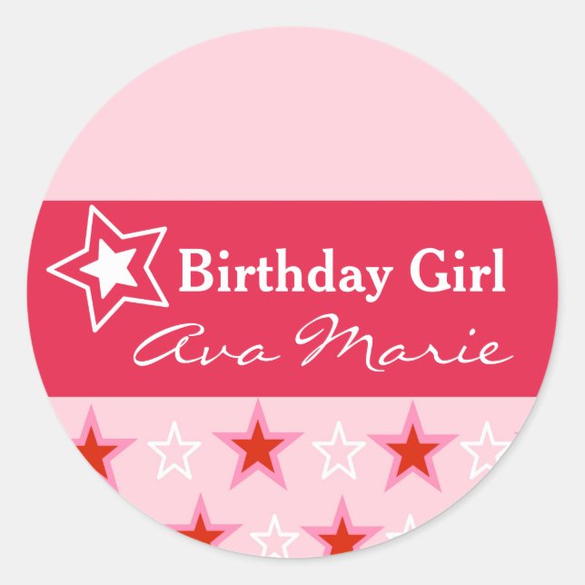 Star Birthday Girl Party Classic Round Sticker (Front)