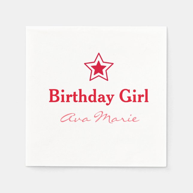 Star Birthday Girl Party Paper Napkins (Front)