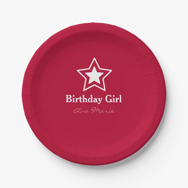 Star Birthday Girl Party Paper Plates (Front)