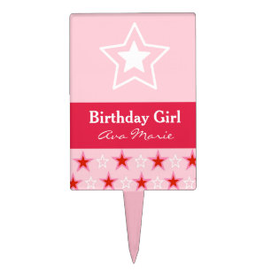 Star Birthday Girl Party, Pink & Red Cake Topper
