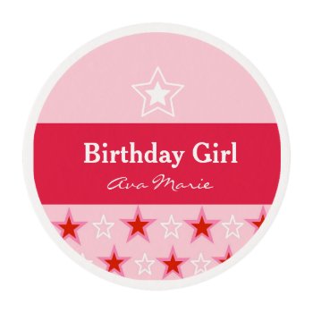 Star Birthday Girl Party  Pink & Red Edible Frosting Rounds by LightinthePath at Zazzle