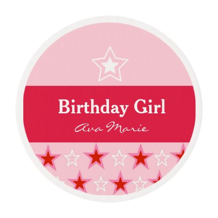 Star Birthday Girl Party, Pink & Red Edible Frosting Rounds