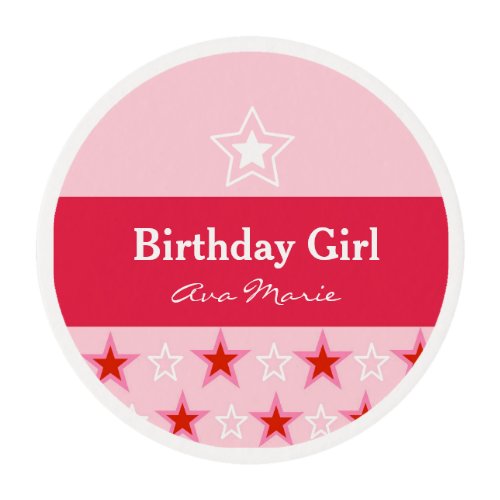 Star Birthday Girl Party Pink  Red Edible Frosting Rounds