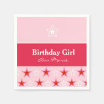 Star Birthday Girl Party, Pink &amp; Red Paper Napkins at Zazzle
