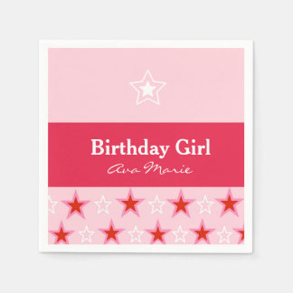 Star Birthday Girl Party, Pink & Red Paper Napkins