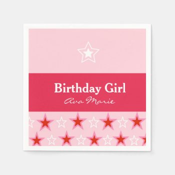 Star Birthday Girl Party  Pink & Red Paper Napkins by LightinthePath at Zazzle