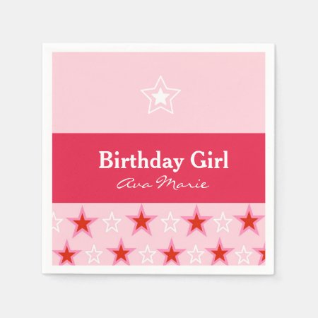 Star Birthday Girl Party, Pink & Red Paper Napkins