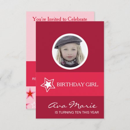 Star Birthday Girl Photo Invitation