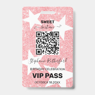 Star Birthday Party VIP PASS Pink Glitter Badge