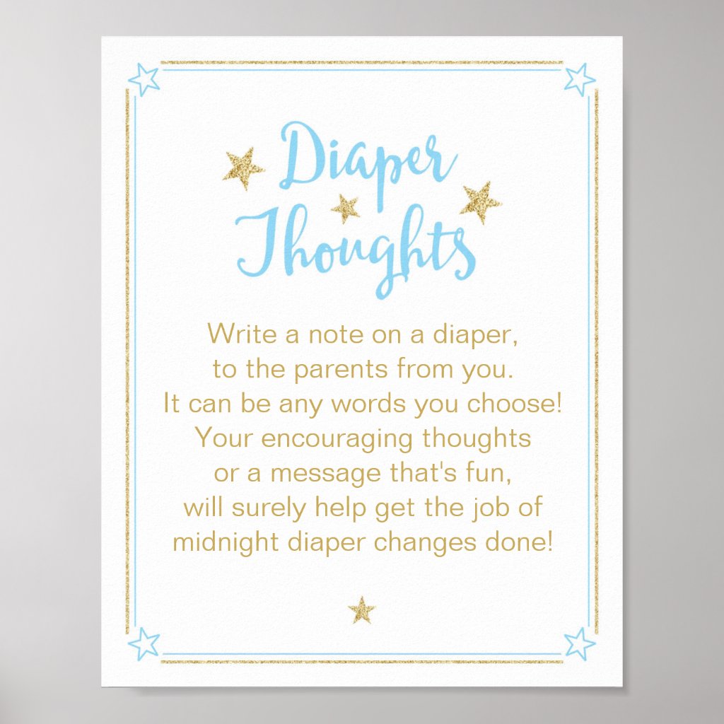 Star Blue Gold Glitter Diaper Thoughts Poster
