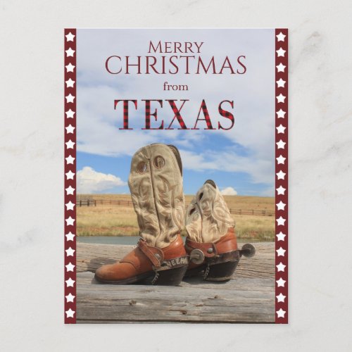 Star Border Texas Cowboy Boots Christmas Holiday Postcard