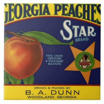 Star Brand Peach Crate Label Tile by RodRoelsDesign at Zazzle