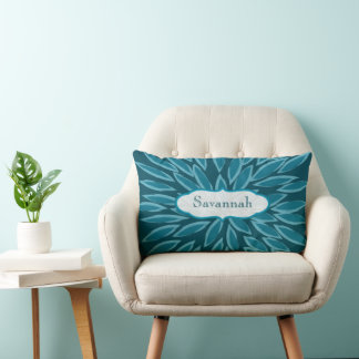 Star Burst Flower Teal Personalized Pillow