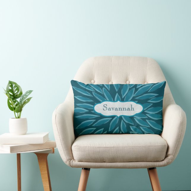 Star Burst Flower Teal Personalized Pillow (Chair)