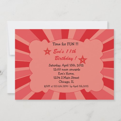 Star Burst - Red Birthday Invitation
