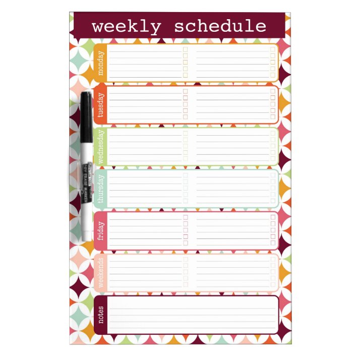 Star Burst Weekly Schedule Dry Erase Board