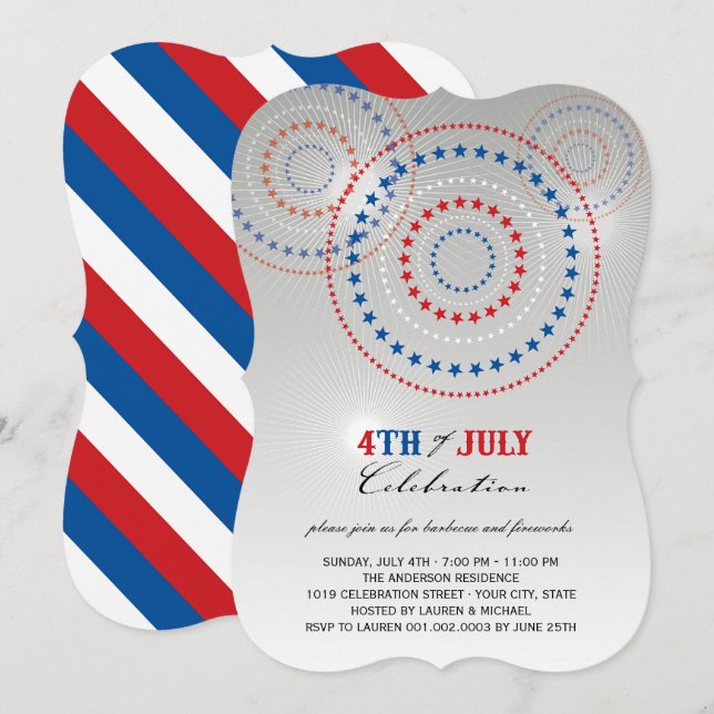 Star Bursts Fireworks Fourth of July Party Invite (Front/Back)