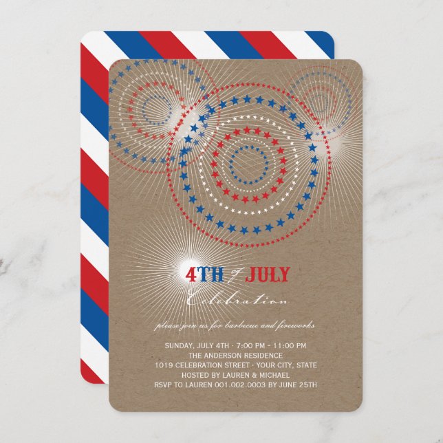 Star Bursts Fireworks Fourth of July Party Invite (Front/Back)