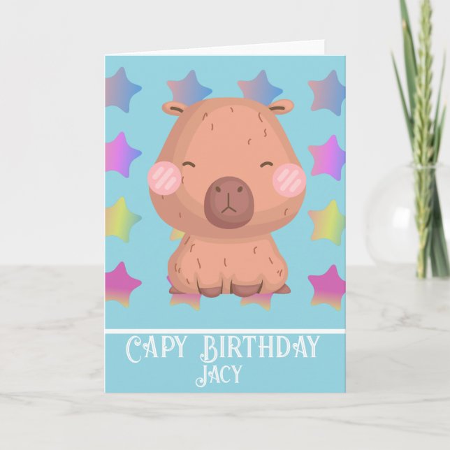 Star Capybara Birthday Cute Card (Front)