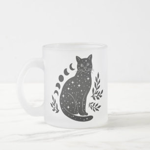 Star Cat & Moon Phases Frosted Glass Coffee Mug