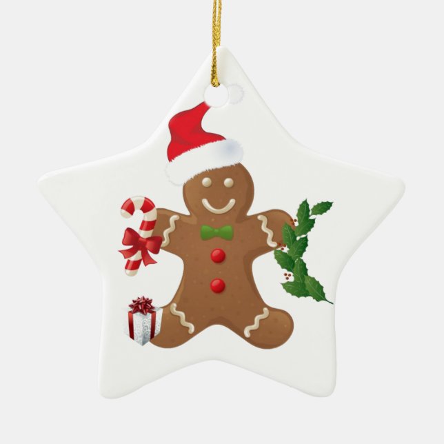 Star Christmas Ornament, Gingerbread Man Ceramic Ornament (Front)