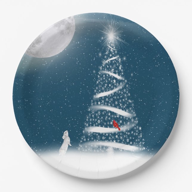 Star Christmas Tree and Moon Paper Plates (Front)