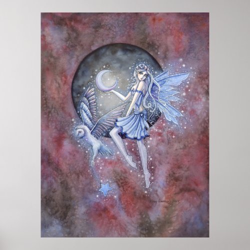 Star Collector Fairy and Owl Fantasy Art Poster