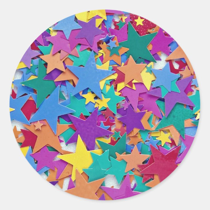 Star confetti in different colors round stickers