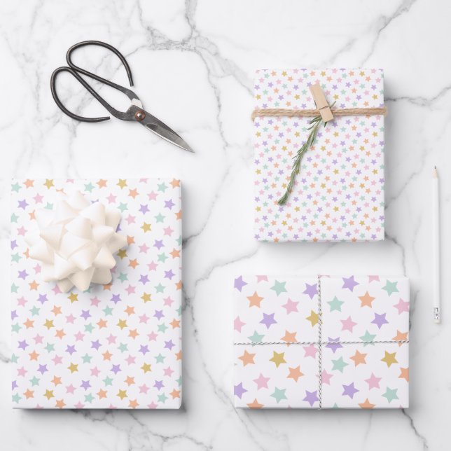 Star Confetti (Pastel) Wrapping Paper Sheets (Front)