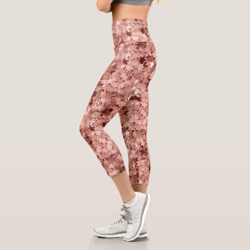 Star confetti  Print Fun Rose Gold Metallic Capri Leggings