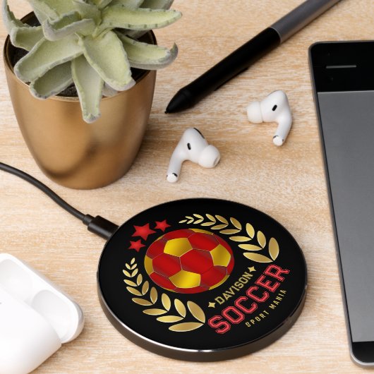 Star Crown Soccer Emblem Design Wireless Charger (Desk 2)