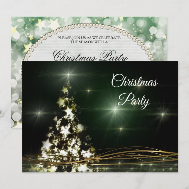 Star Decorated & Golden Swirls Christmas Party Invitation (Front/Back)
