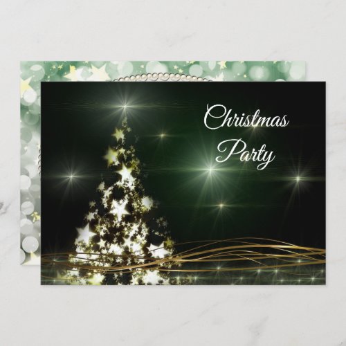 Star Decorated  Golden Swirls Christmas Party Invitation