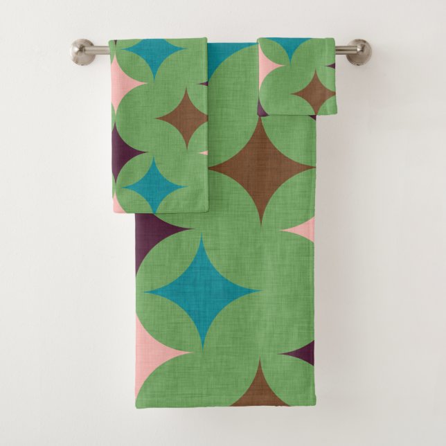 Star Diamond Mid Century Pattern Bath Towel Set (Insitu)