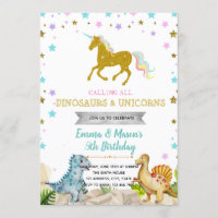 Star dinosaur unicorn party theme invitation