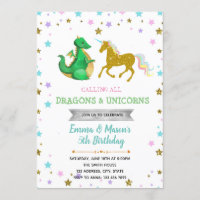 Star dragon unicorn party theme invitation