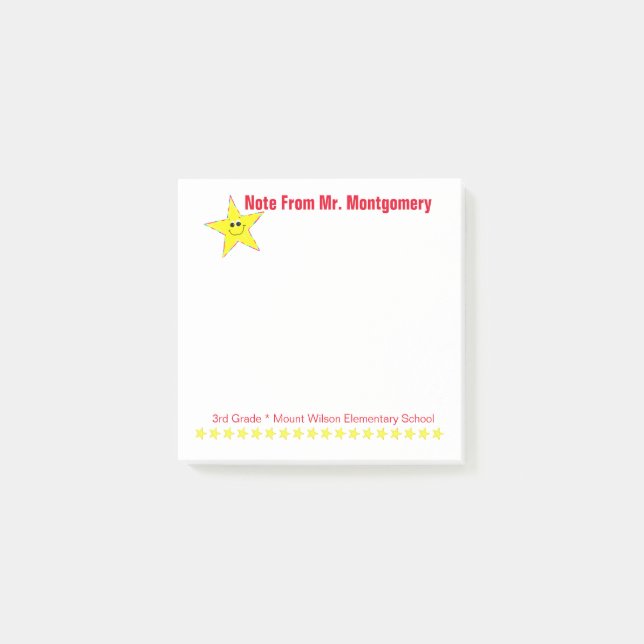 Star Elementary School Teacher Notes (Front)