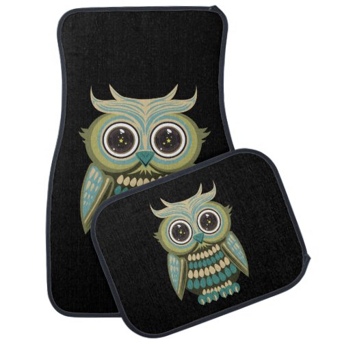 Star Eye Owl _ Green Car Floor Mat