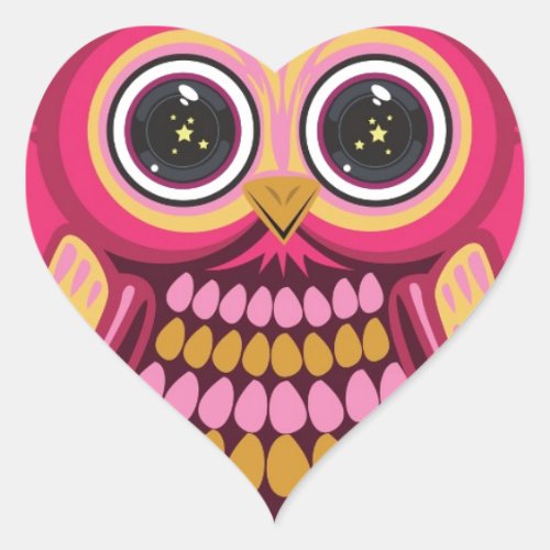 Star Eye Owl _ Pink Orange 3 Heart Sticker