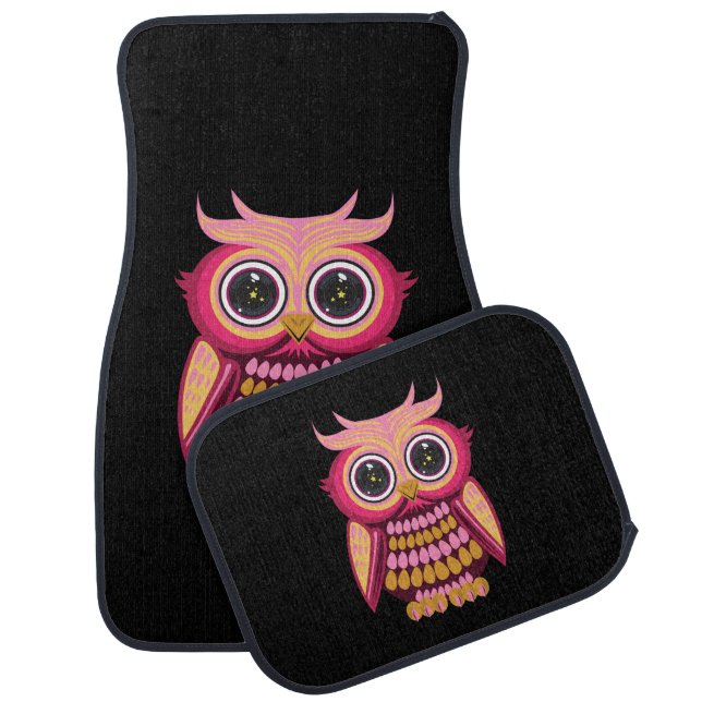 Star Eye Owl - Pink Orange Car Floor Mat (Set)