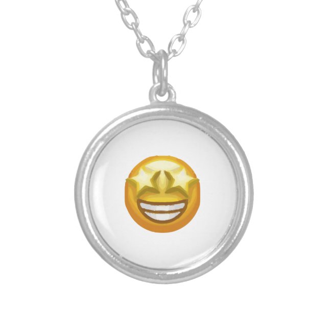 star eyes emoji silver plated necklace (Front)
